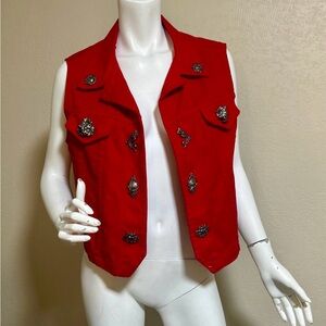 Vintage Vest Red Denim with Metal Buttons-Pin Watch LA Size: XL